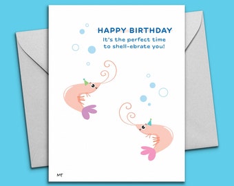 Cute Shrimp Birthday Card - Printable Cute Shrimp Pun - Unique Happy Birthday Card for Friends and Family - Instant Download