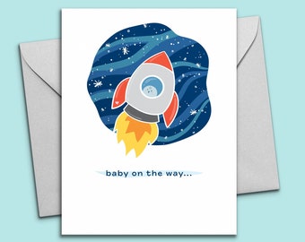 Printable New Baby Card - Gender Neutral Space Themed Baby Card - 2 Skin Tones Included - Digital Download