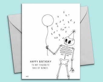 Skeleton Bones Birthday Card - Bag of Bones Black & White Birthday Card - Simple Birthday Card Download - Printable Skeleton Card