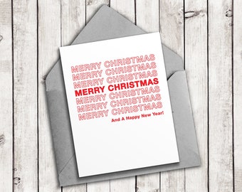 Printable Modern Christmas Card - Simple Classic Thank You Bag Design - Greeting Card - Instant Download - Monochrome Red Christmas Card