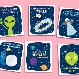 Printable Cute Alien UFO Valentines Valentines Day Card Exchange DIY Classroom Valentines Outer Space Cut Out Valentines for Kids image 3