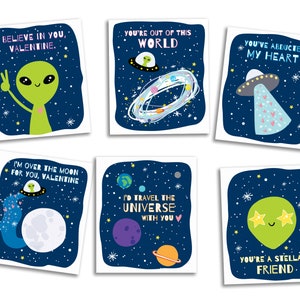 Printable Cute Alien UFO Valentines Valentines Day Card Exchange DIY Classroom Valentines Outer Space Cut Out Valentines for Kids image 2