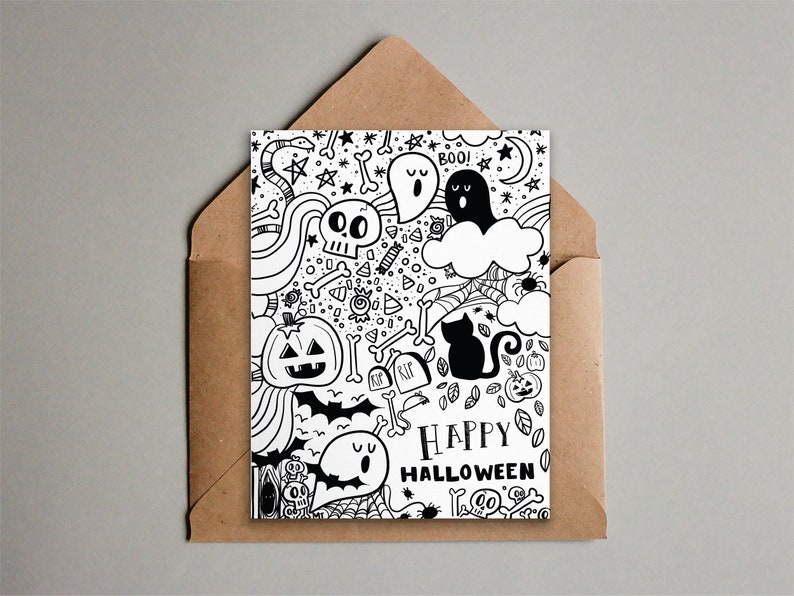 Black and White Halloween Card Printable Happy Halloween - Etsy