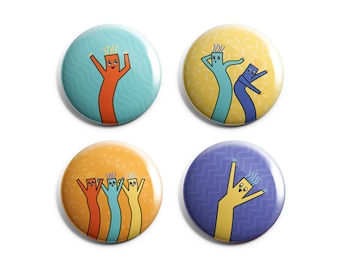 Inflatable Tube Guy Pin or Magnet Set - 1-Inch Handmade Buttons - Sky Dancer Fun - Dancing Tube Man - Set of 4