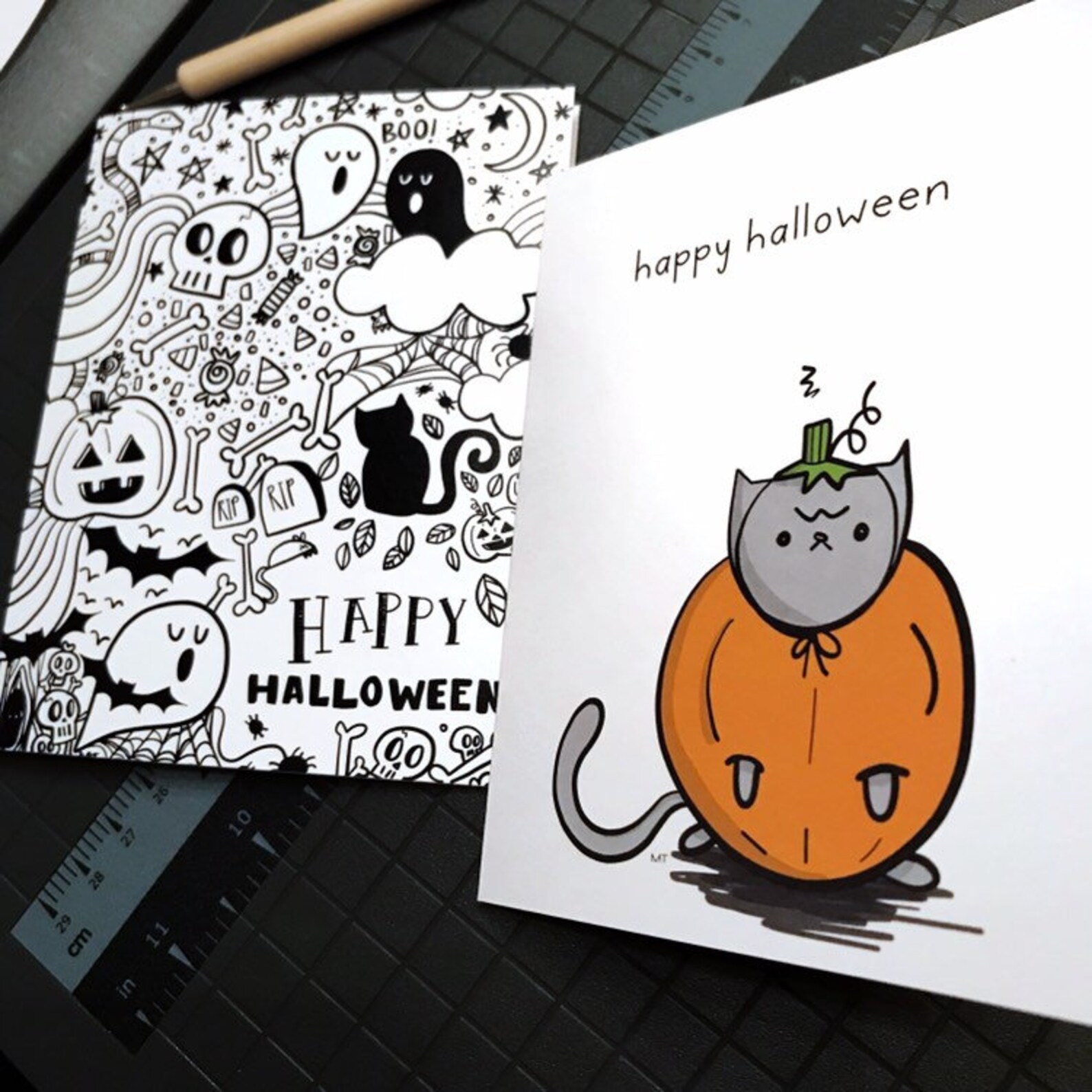 Black and White Halloween Card Printable Happy Halloween - Etsy