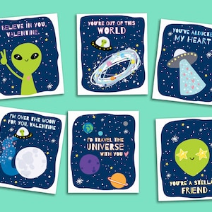 Printable Cute Alien UFO Valentines Valentines Day Card Exchange DIY Classroom Valentines Outer Space Cut Out Valentines for Kids image 1