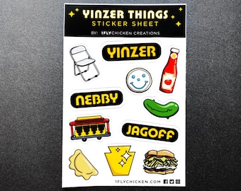 ピッツバーグ ステッカーシート - Yinzer Things ビニール 耐候性 ラップトップ ステッカーシート - ピエロギ、ジャゴフ、パーキングチェア - ピッツバーグ ギフト - 4 x 6