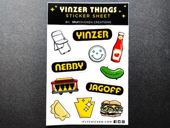 Pittsburgh Sticker Sheet - Yinzer Things Vinyl Weatherproof Laptop Sticker Sheet - Pierogi, Jagoff, Parking Chair - Pittsburgh Gifts - 4 x 6