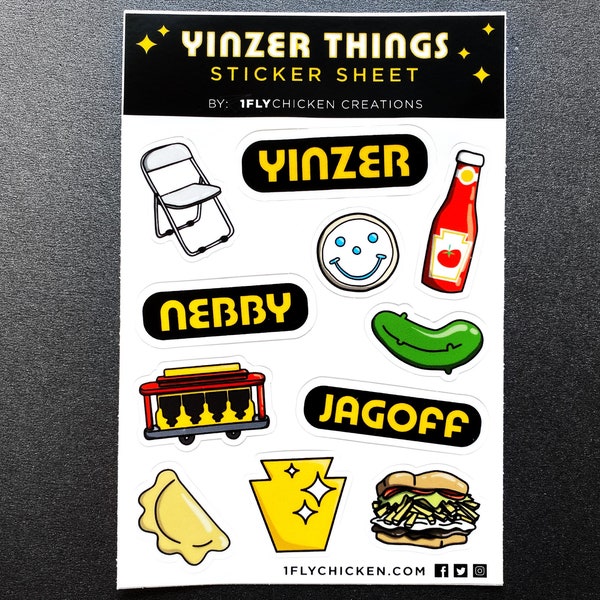 Pittsburgh Stickers Sheet - Yinzer Things Vinyl Weatherproof Laptop Sticker Sheet - Pierogi, Jagoff, Parking Chair - Pittsburgh Gifts