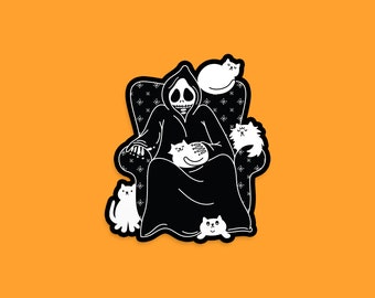 Reaper Sticker - 3 Inch Vinyl Weatherproof Sticker - Black and White Punk Sticker Cat People