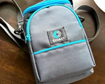Vintage Camera Bag - 90s Style Coast Brand Gray and Teal Camera Bag with Adjustable Strap