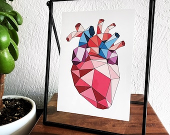 Geometric Heart Print - Anatomic Heart Wall Art - Unique Modern Anatomy Art