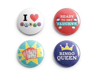 Lucky Bingo Pins or Magnets - 1 Inch Handmade Buttons - Bingo Lovers Gift - Set of 4