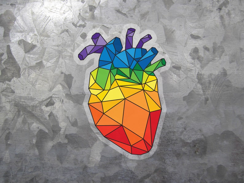 Anatomic Heart Sticker Geometric Rainbow Heart Decal 3-Inch Vinyl Weatherproof Sticker image 6