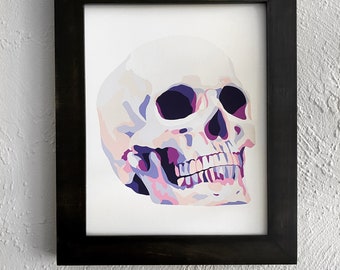 Skull Art Print - Mod MCM Halloween Decor - Pink and Purple Anatomy Wall Art - 2 Sizes