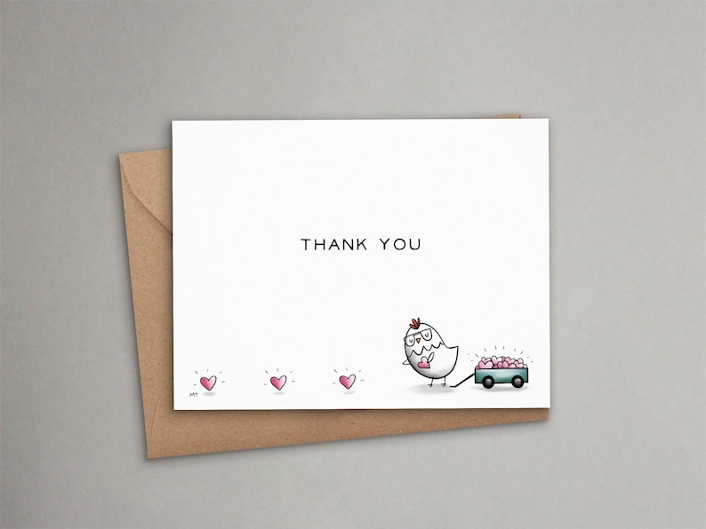 Chicken Lover Thank You Card Printable Greeting Card Cute Chicken with a Wagon of Love For Family, Teacher, Caretaker, Service Workers image 1