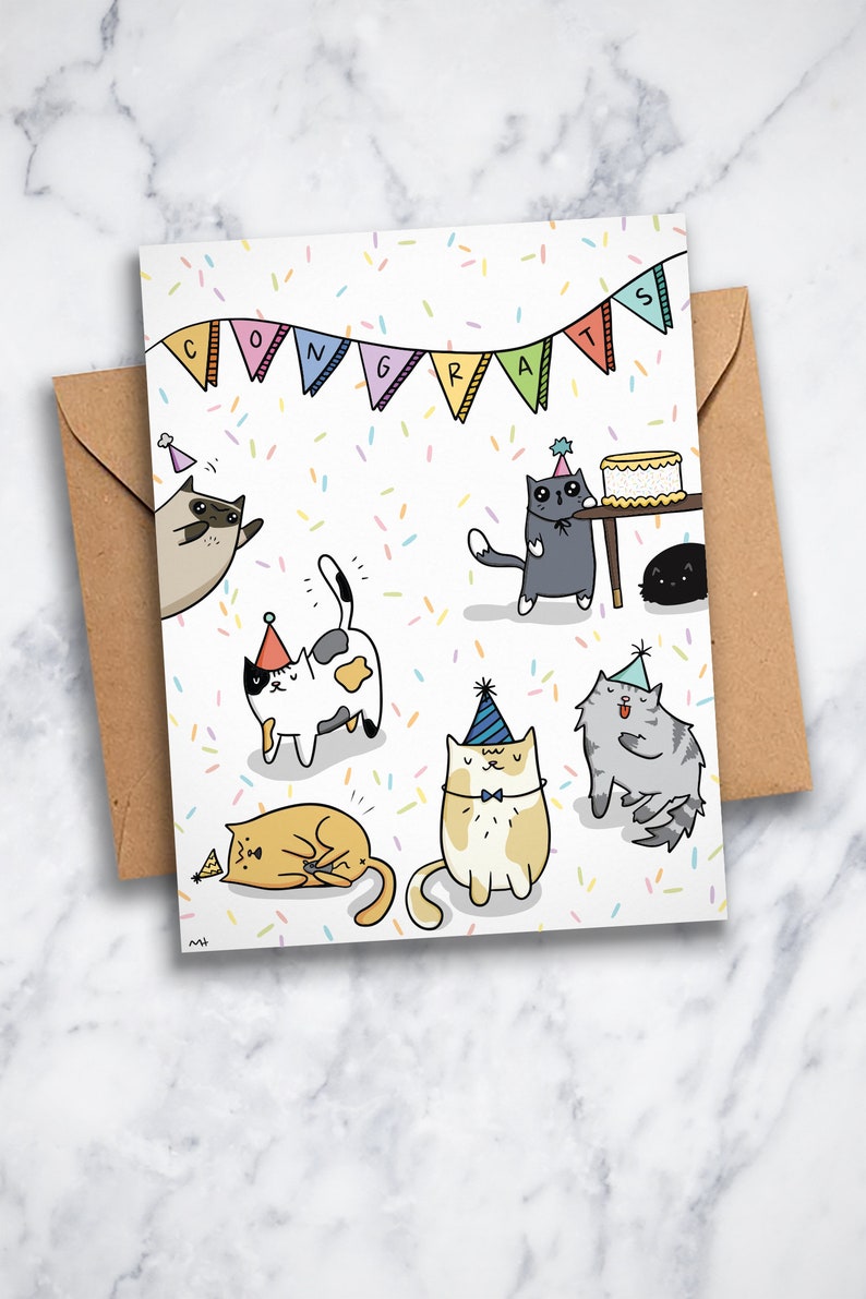 Printable Card Cat Congrats from All of Us Coworkers Congratulations for Friends Funny Cat Party Congrats Card Family Download
