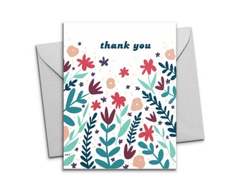Printable Thank You Card - Retro Flowers Greeting Cards - Vintage Vibes Blank Notes - Stationery - Floral Design - Instant Print Card