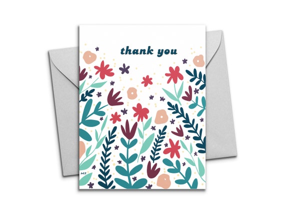 The Best Card Company - 1 Beautiful Thank You Card (8.5 x 11 Inch) - Pretty Flowers, Floral Gratitude Stationery Notecard with Envelope - Many Thanks