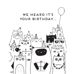 Printable Cat Birthday Card From All of Us Black White Cat Printable Greeting Card Cute Cat Happy Birthday Card Instant Print image 2