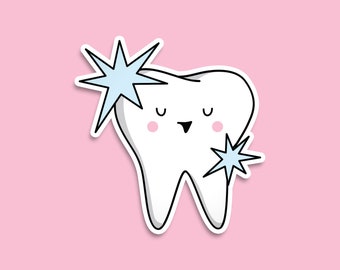 Cute Tooth Sticker - Kawaii Dental Decal - 3 Inch Vinyl Weatherproof Decal for Dentist + Hygienist