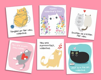 Cute Cat Valentine Printable Cutouts for Kids - Valentine Exchange for School - Instant Download - Cute Kitty Cat Classroom Valentines