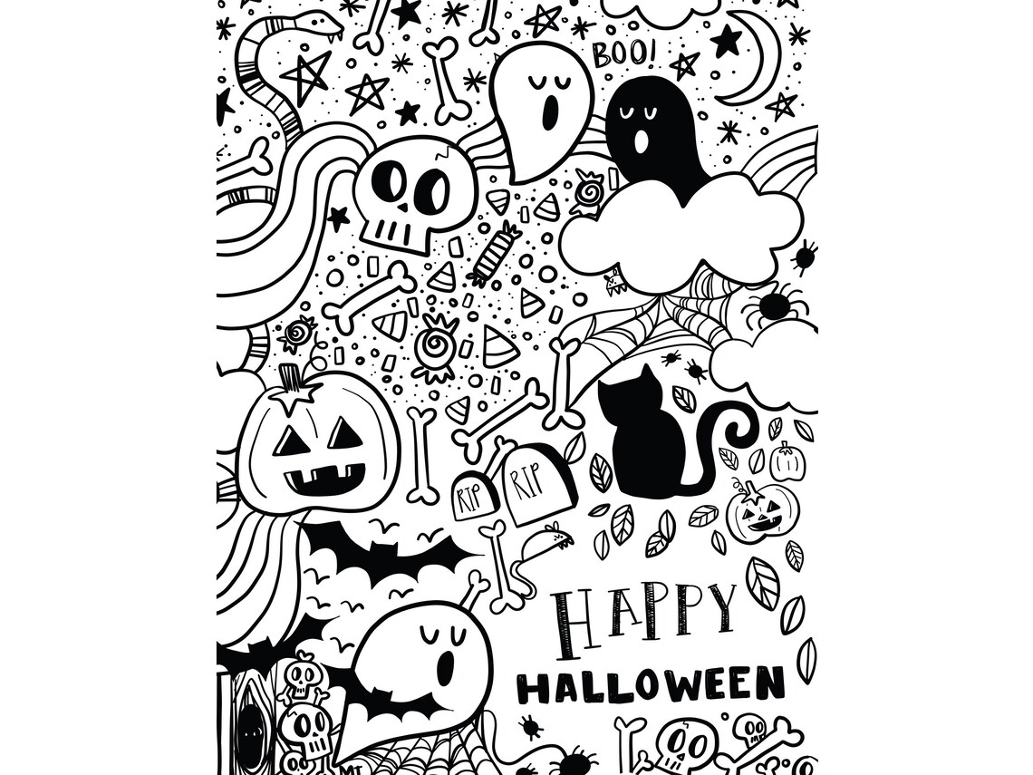 Black and White Halloween Card Printable Happy Halloween - Etsy