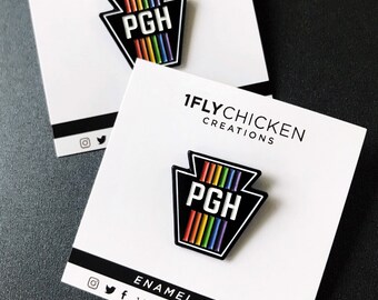 Pittsburgh Enamel Pin - Retro Stripe Rainbow Keystone Pin - Pittsburgh Gift - I Love Pittsburgh Gift LGBTQ+ - Pittsburgh Keystone Enamel Pin