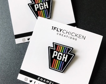 Pittsburgh Enamel Pin - Retro Stripe Rainbow Keystone Pin - Pittsburgh Gift - I Love Pittsburgh Gift LGBTQ+ - Pittsburgh Keystone Enamel Pin