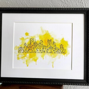 Pittsburgh Art City Print Black Yellow Modern Art Geometric City Skyline Print Pittsburgh Watercolor Design Wall Art image 3