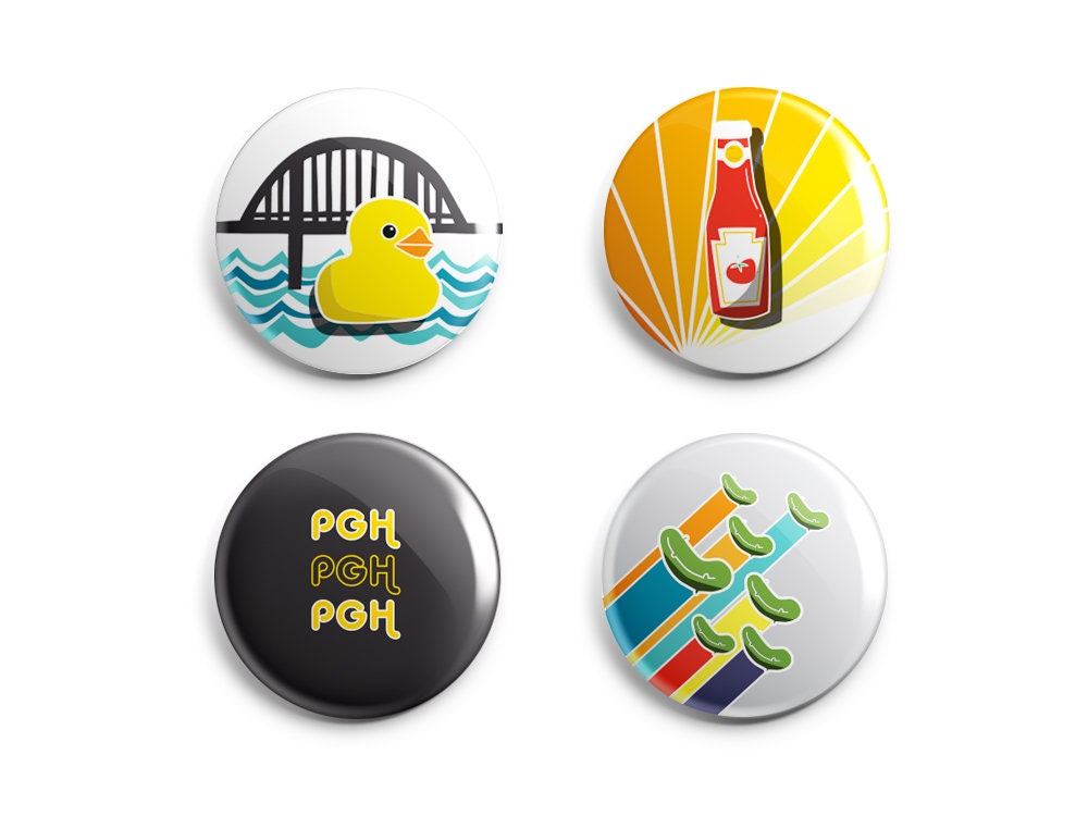 Pittsburgh Fun Pins and Magnets 1 Inch Handmade Buttons Yinzer