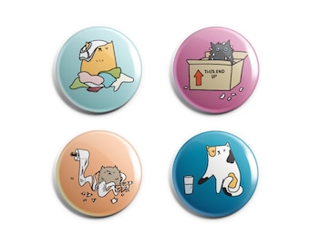 Bad Cats Pin or Magnet Set - 1 Inch Handmade Buttons - Cute Cat Gift