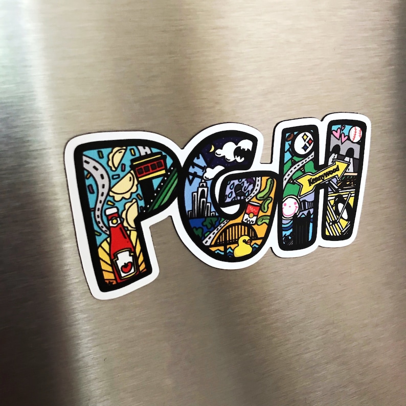PGH Pittsburgh Flat Magnet Souvenir and Gift with Includes Pittsburgh Things by 1flychicken creations