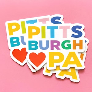 Pittsburgh Love Sticker - 3 Inch Vinyl Weatherproof Decal - Pastel Rainbow - Unique Pittsburgh Souvenir from Local Pittsburgh Artist