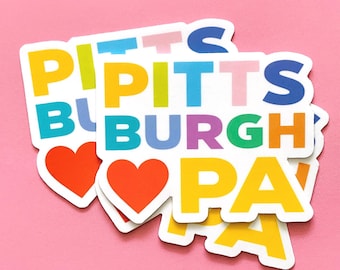 Pittsburgh Stickers - 3 Inch Vinyl Weatherproof Decal - Pastel Rainbow - Unique I Love Pittsburgh Souvenir from Local Pittsburgh Artist