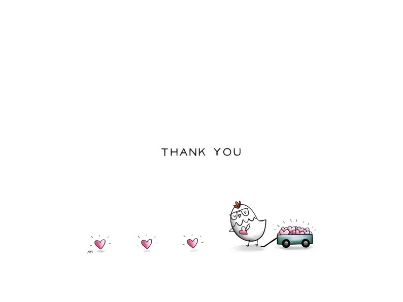 Chicken Lover Thank You Card Printable Greeting Card Cute Chicken with a Wagon of Love For Family, Teacher, Caretaker, Service Workers image 2