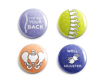 Chiropractor Gift Pin or Magnet Set - 1 Inch Handmade Buttons - Cute Gift Idea for Chiropractor - Set of 4