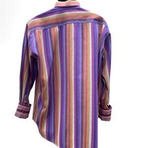 Robert Graham Shirt - Striped Purple, Orange, Embroidered Details - Long Sleeve Flip Cuff - Mens Large Button Up image 7