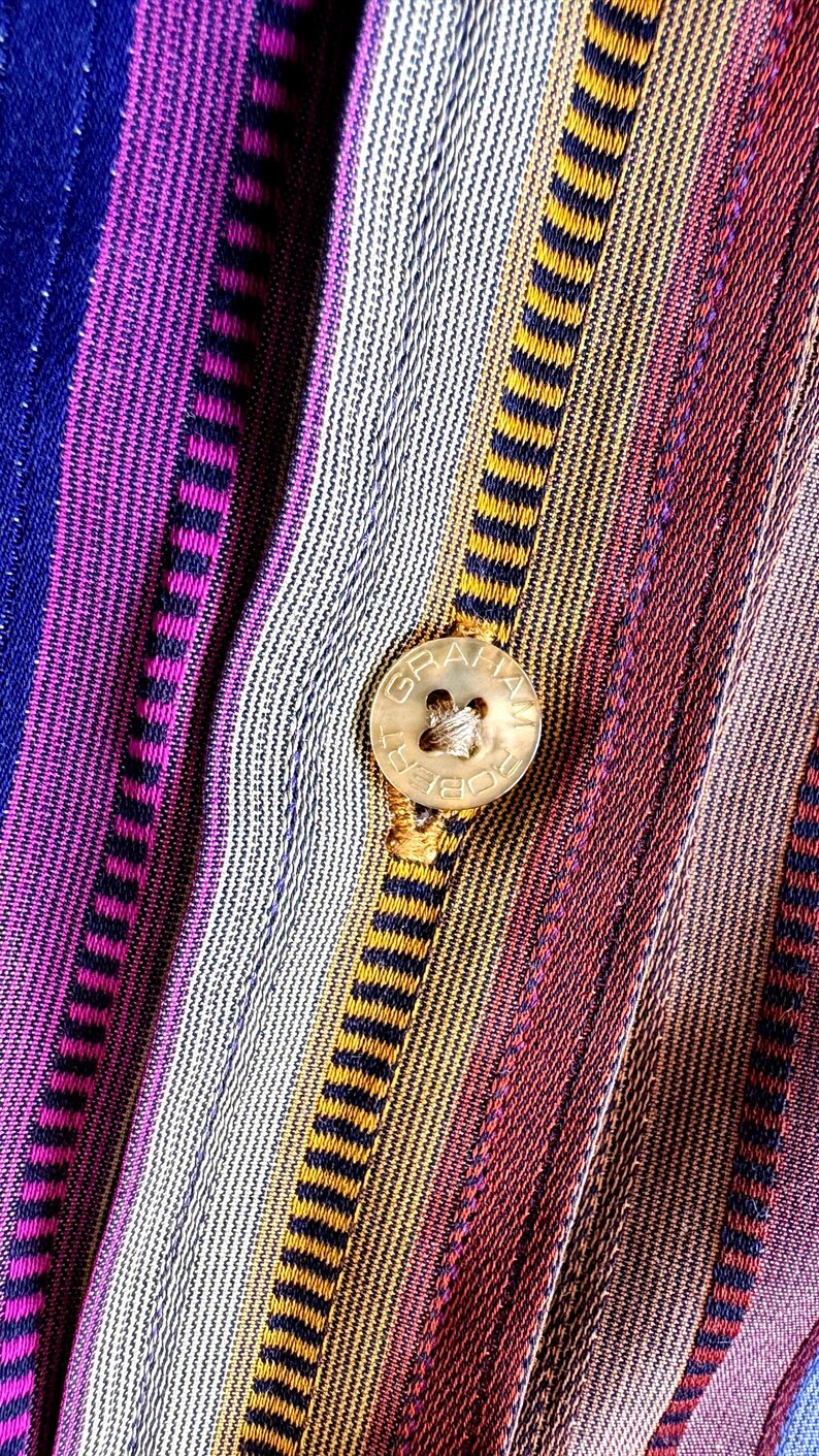 Robert Graham Shirt - Striped Purple, Orange, Embroidered Details - Long Sleeve Flip Cuff - Mens Large Button Up image 4