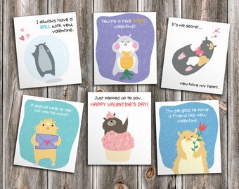 Printable Hamster Valentines for Kids - Cutout Cards for Valentine's Day Exchange - Instant Download - Cute Hamster Valentines Day Cards