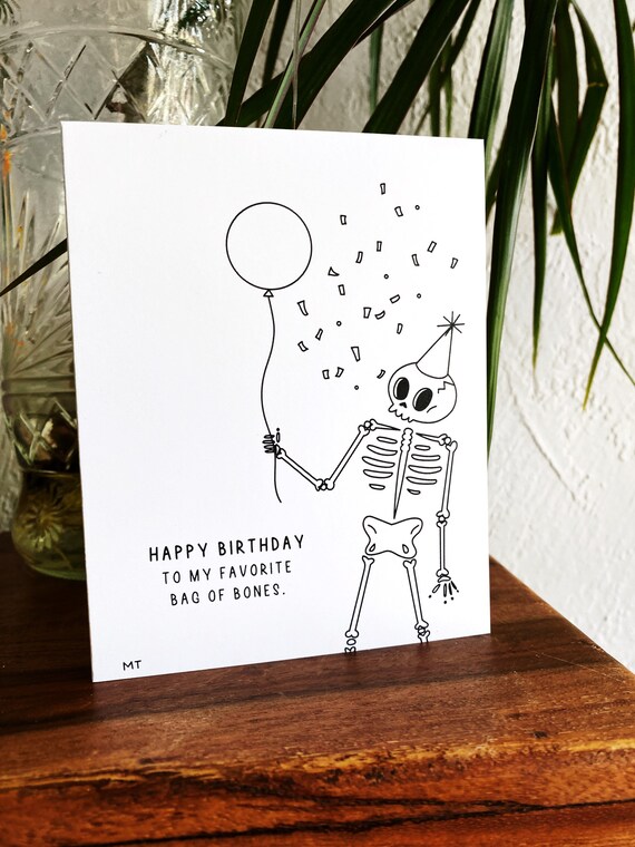 Gothic Birthday Card, Halloween Birthday Card For Men Women, Cupcake Skeleton Birthday Card, Happy Birthday Card For Him Her