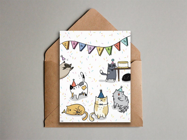 Printable Card Cat Congrats from All of Us Coworkers Congratulations for Friends Funny Cat Party Congrats Card Family Download