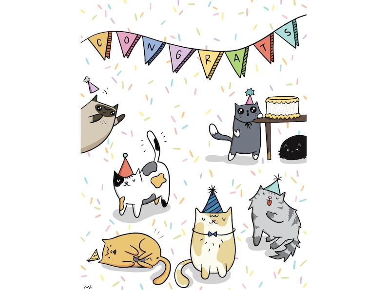 Printable Card Cat Congrats from All of Us Coworkers Congratulations for Friends Funny Cat Party Congrats Card Family Download