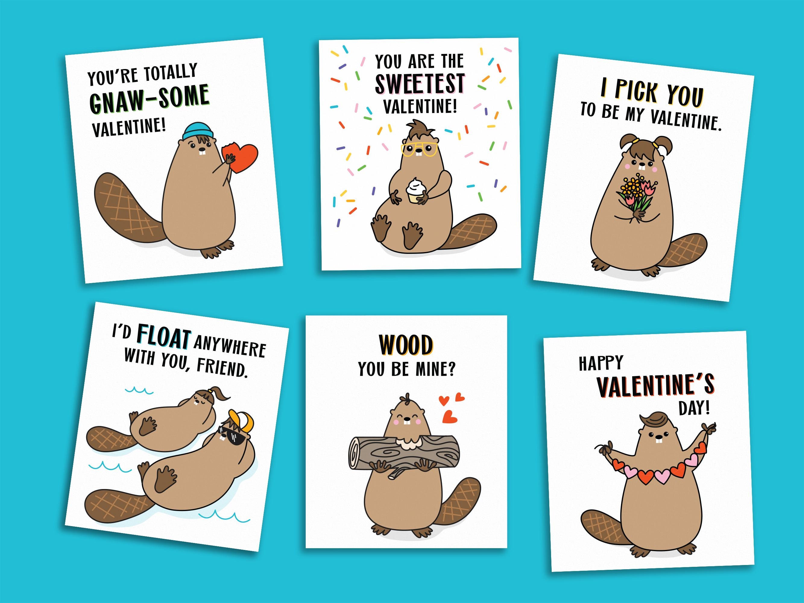 Printable Valentines for Kids - Cute Beaver Cards - Valentines Day ...