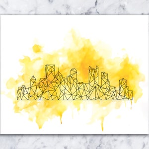 Pittsburgh Art City Print Black Yellow Modern Art Geometric City Skyline Print Pittsburgh Watercolor Design Wall Art image 6