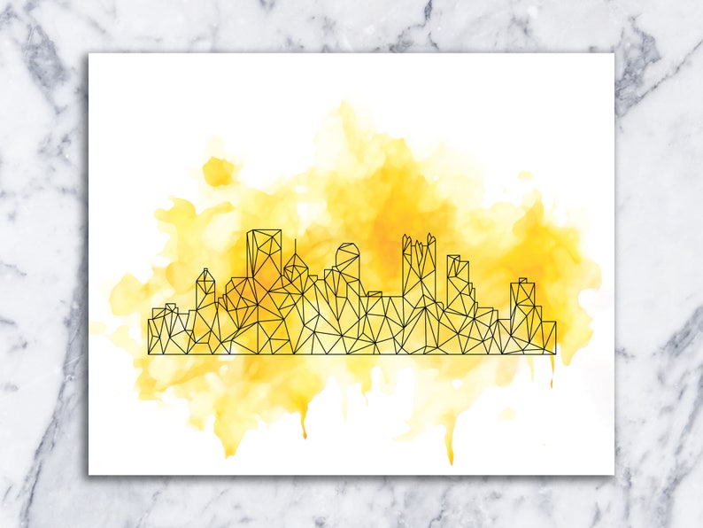 Pittsburgh Art City Print Black Yellow Modern Art Geometric City Skyline Print Pittsburgh Watercolor Design Wall Art image 6