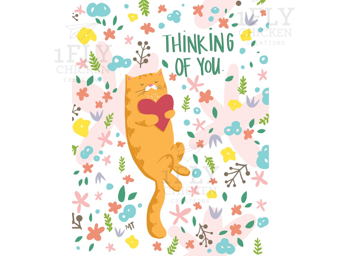 Thinking of You Cat Card Printable Thinking of You Greeting - Etsy
