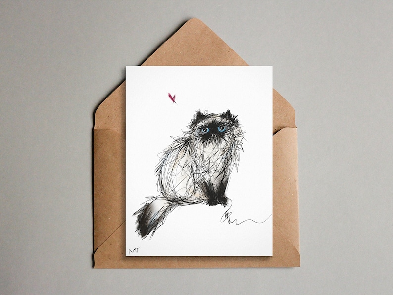 Himalayan Cat Card Printable Persian Cat Card for All Occasions for Cat Lovers Instant Print Thank You, Loss, Love Himalayan Cat image 1