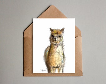 Printable Llama Card - Instant Download - Alpaca Art - Printable Llama Notecard for All Occasions - Cute Animal Note