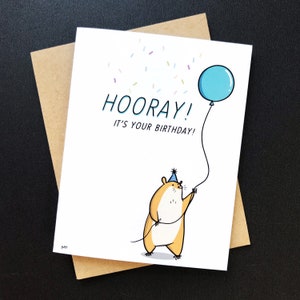 Hamster Birthday Card Printable Happy Birthday Card Cute Animal Printable Birthday Card Hamster with Balloon Simple Greeting Card image 3
